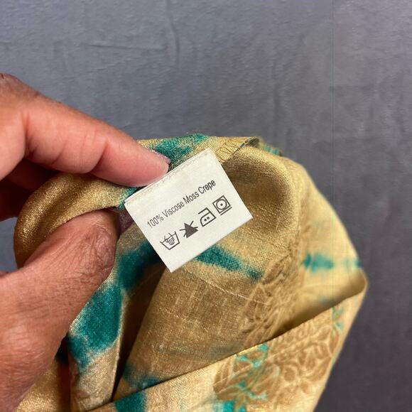 Julie Miles Blouse Women's Medium Gold Green Embossed Floral Sleeveless Princess - Picture 4 of 7